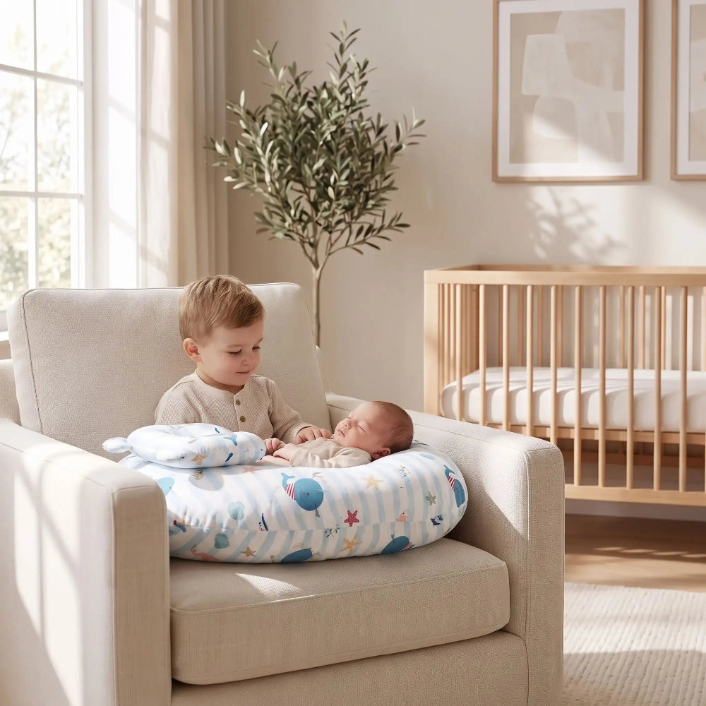 Coussin d'allaitement avec bebe et frère