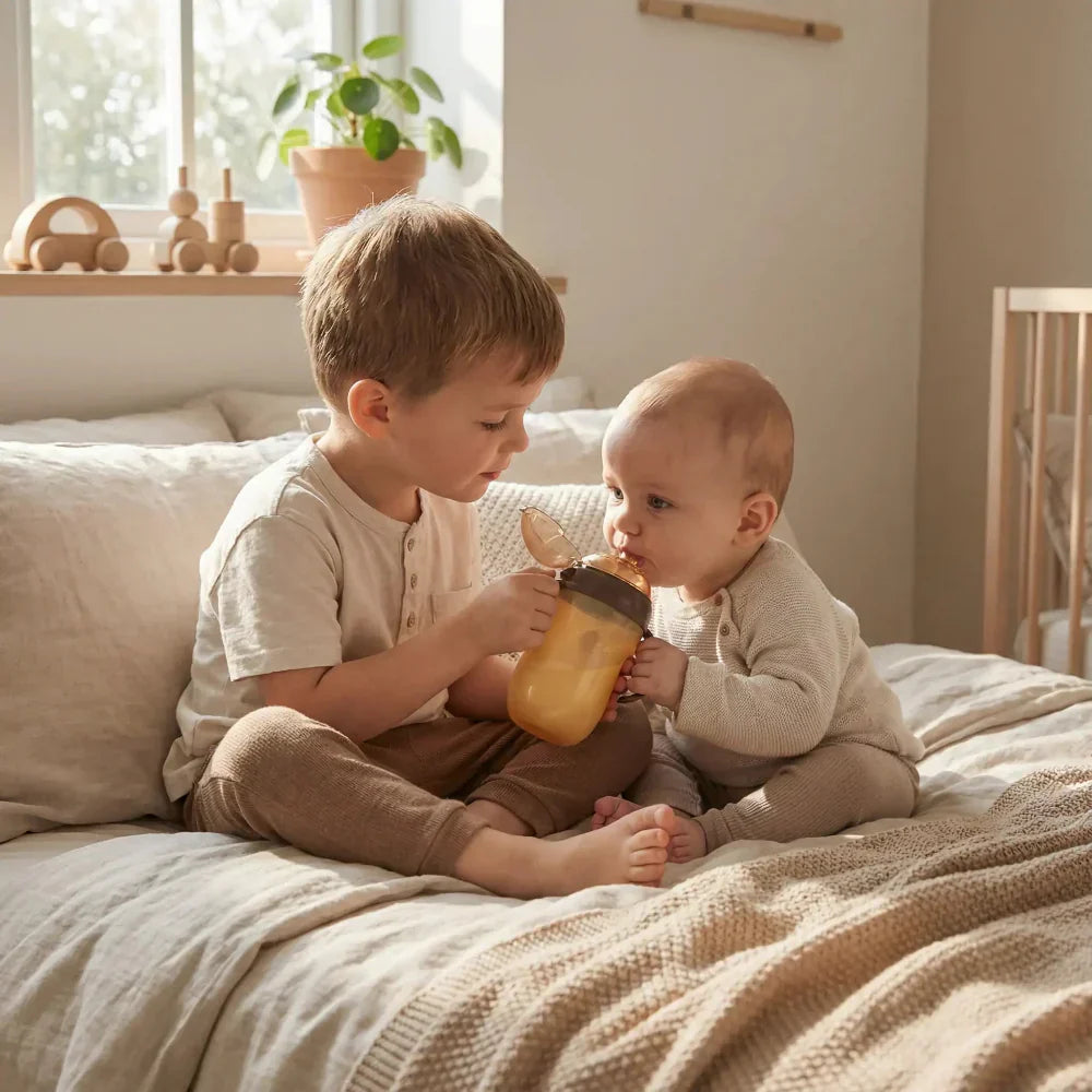 "Grand frère donnant le biberon à son bébé - combien de biberons acheter