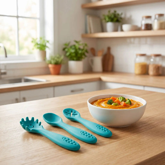 Cuillere silicone bebe bleu
