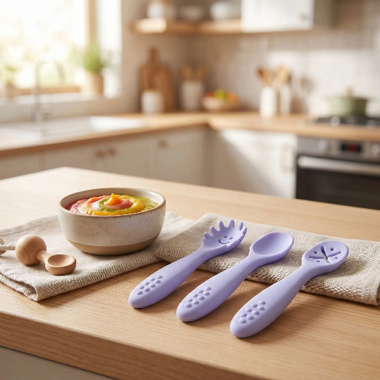 Cuillere silicone bebe violet tendre