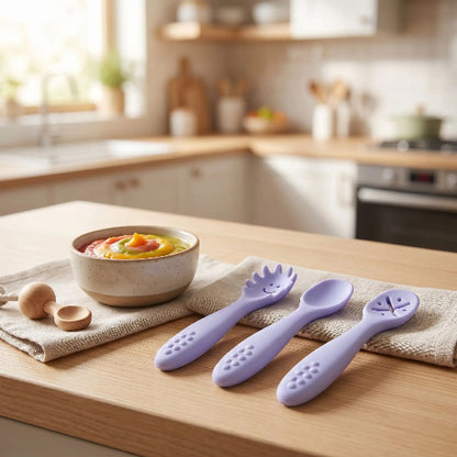 Cuillere silicone bebe violet tendre
