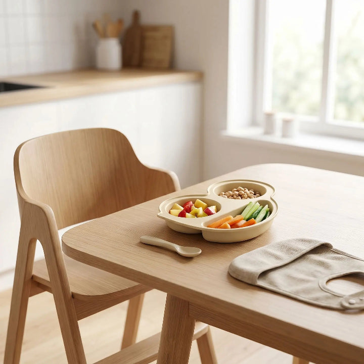 Assiette bébé silicone antidérapant beige