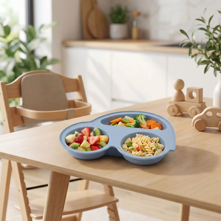 Assiette bébé silicone antidérapante bleu