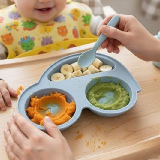Assiette bébé design ludique en forme de voiture 