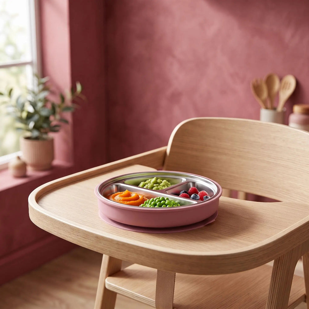 Assiette bebe inox rose fonce