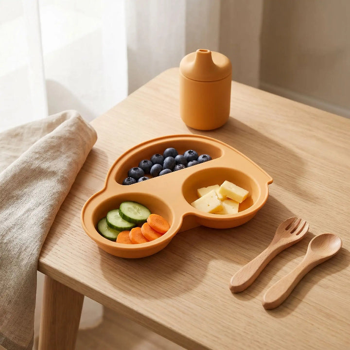 Assiette bebe silicone antidérapante 
jaune