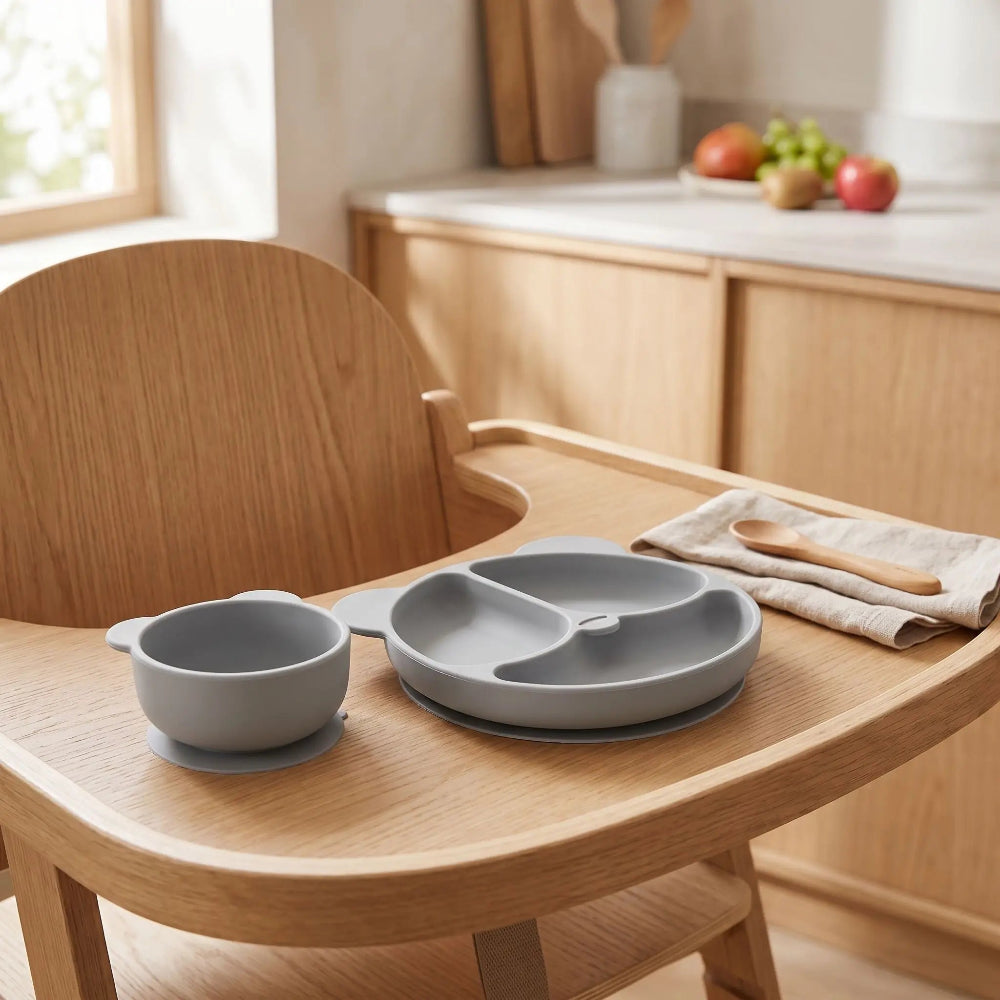 Assiette bebe ventouse gris