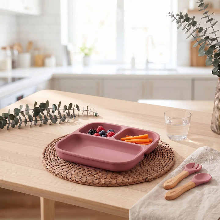 Assiette bebe ventouse rose fonce