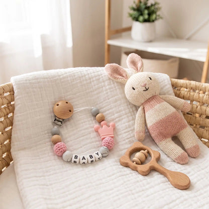 Attache tetine personnalisable fait main rose
