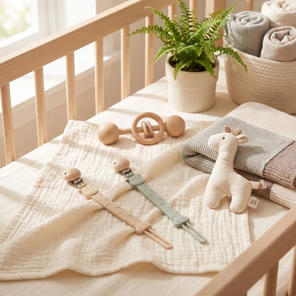Attache tetine silicone beige sage