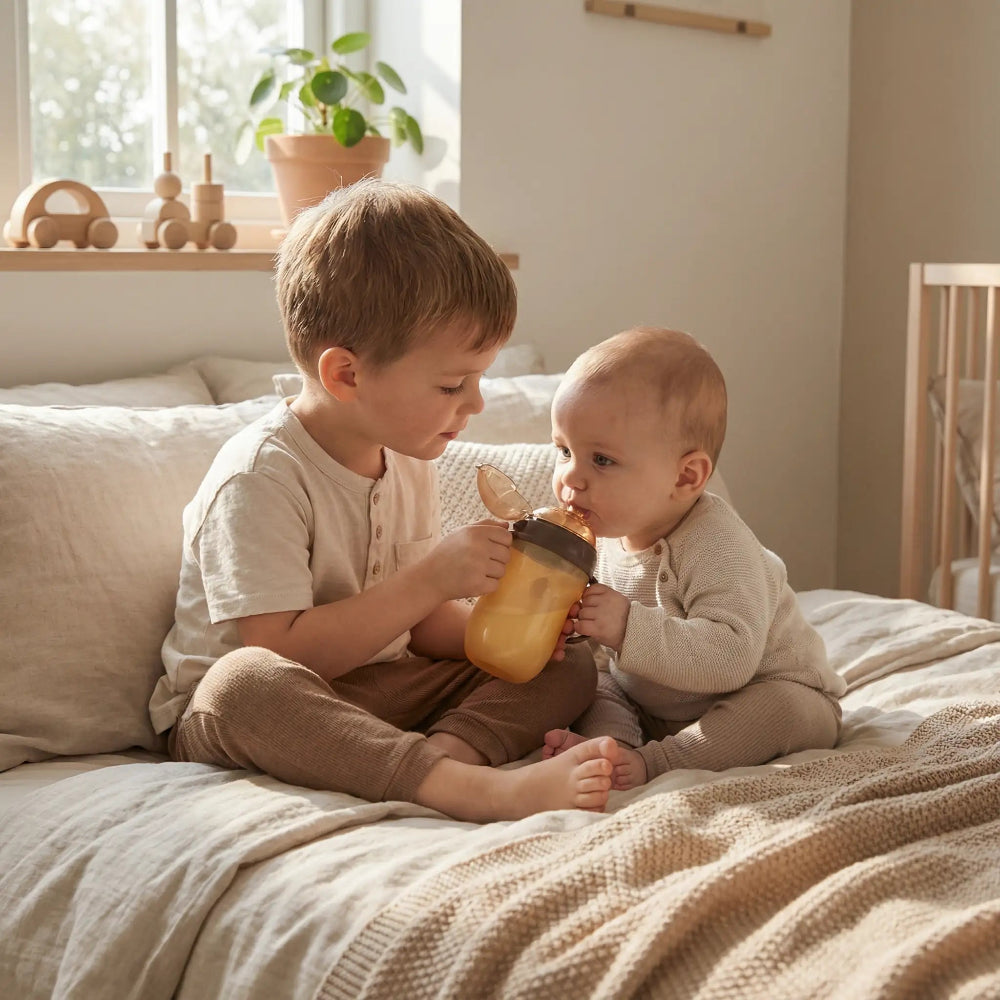 Biberon nano silicone bébé avec son frère