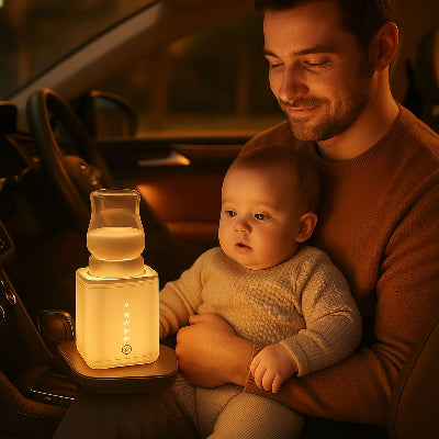 Chauffe biberon papa et bébé dans la voiture