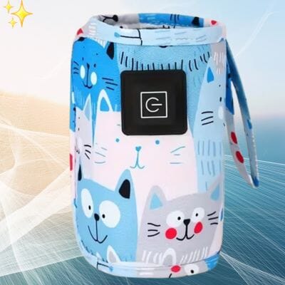 Chauffe-biberon portable bleu, blanc