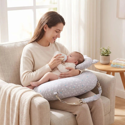 Coussin d'allaitement avec maman et bébé contents 
