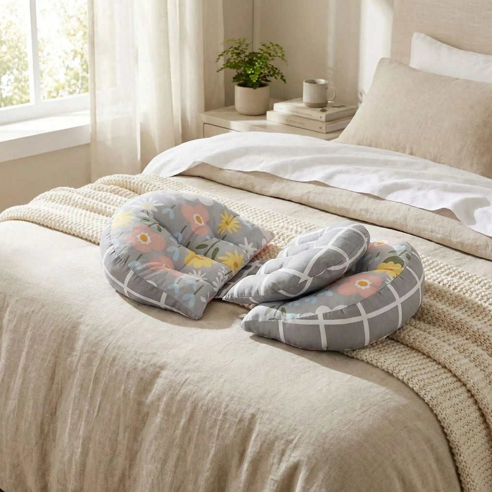 Coussin de grossesse gris rayé